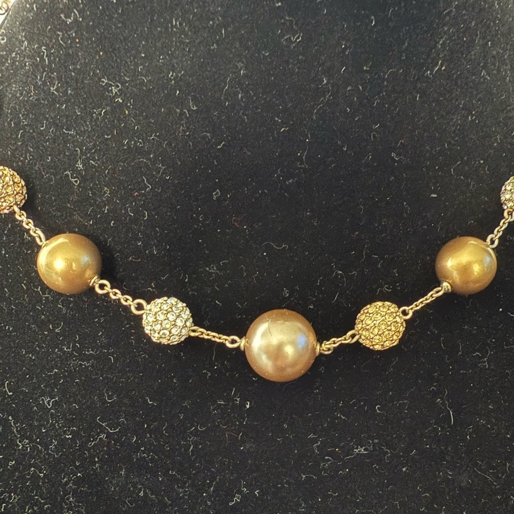 Y2K Carolee Gold-Tone Pearl & Crystal Bead Necklace - Picture 2 of 14